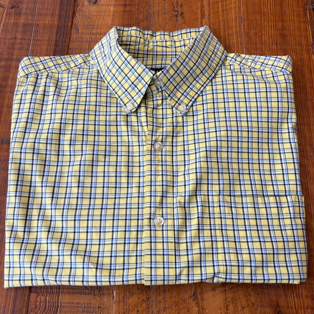 Chaps Stretch Poplin Plaid Short Sleeve Button Down Shirt Size XL